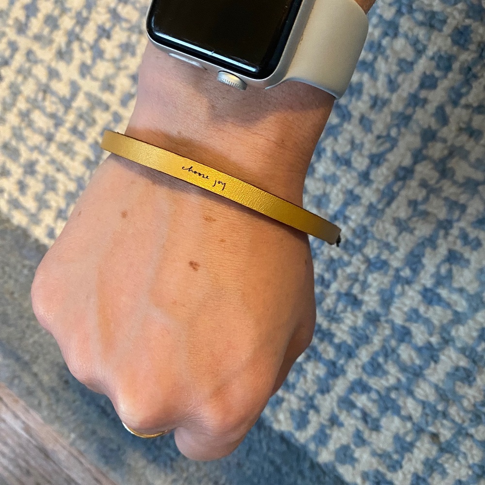Gold + Leather "Choose Joy" Bracelet